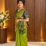 PARROT GREEN SEMI LINEN SAREE