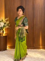 PARROT GREEN SEMI LINEN SAREE