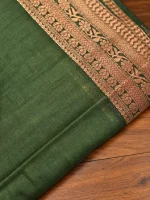 PARROT GREEN SEMI LINEN SAREE - Image 4