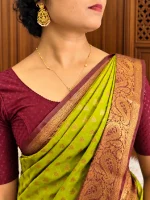 GREEN VISCOSE BANARASI SAREE - Image 3
