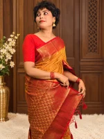 ORANGE VISCOSE BANARASI SAREE - Image 2