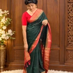 BOTTLE GREEN SEMI LINEN SAREE