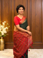 BOTTLE GREEN SEMI LINEN SAREE - Image 3