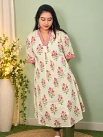 JAIPURI FLORAL PRINT YOKE KURTHI - Image 4
