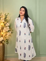 V-NECK COTTON BLOCK-PRINT KURTHI - Image 2