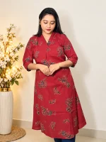 V-NECK COTTON BLOCK-PRINT KURTHI - Image 3