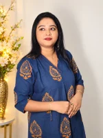 V-NECK COTTON BLOCK-PRINT KURTHI